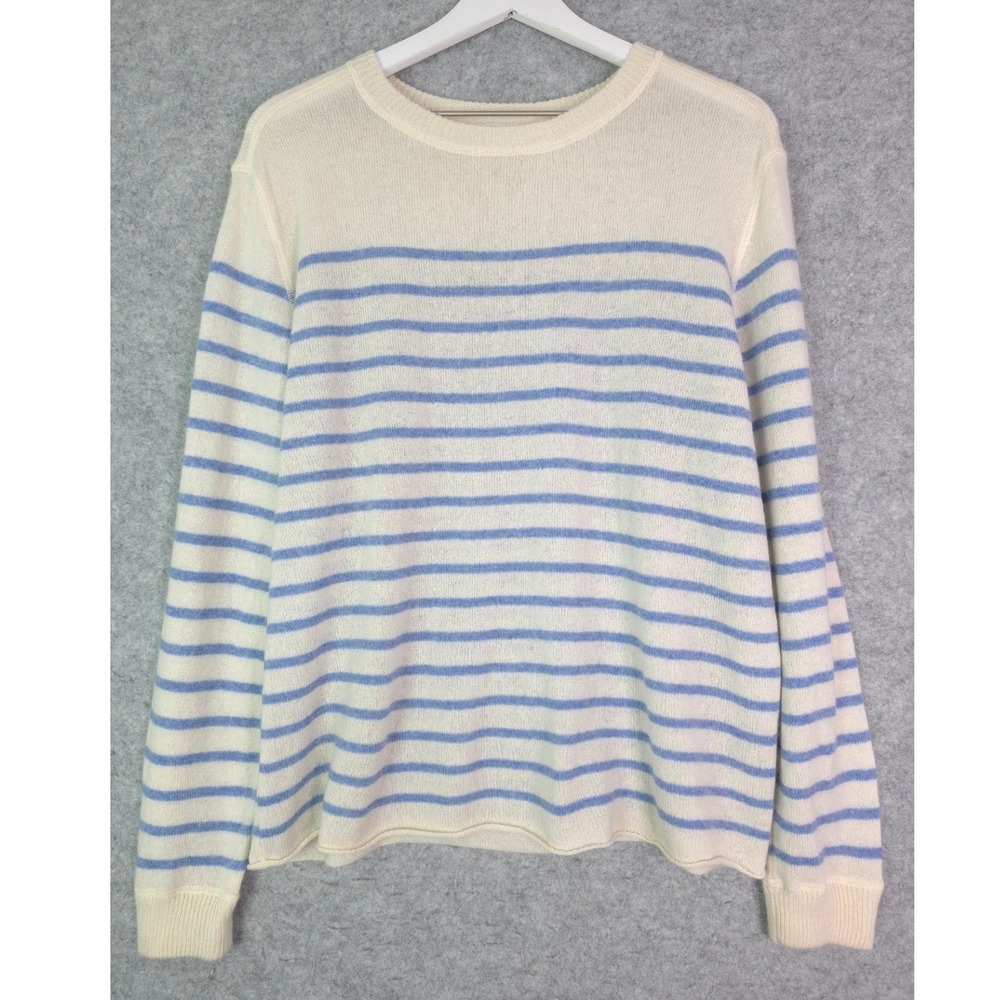 Reformation‎ Cashmere Boyfriend Ivory With Parisian Blue Stripe Crewneck Sweater - Picture 3 of 10